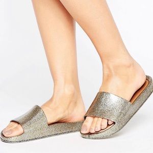 Melissa Gold Glitter Slides EUC